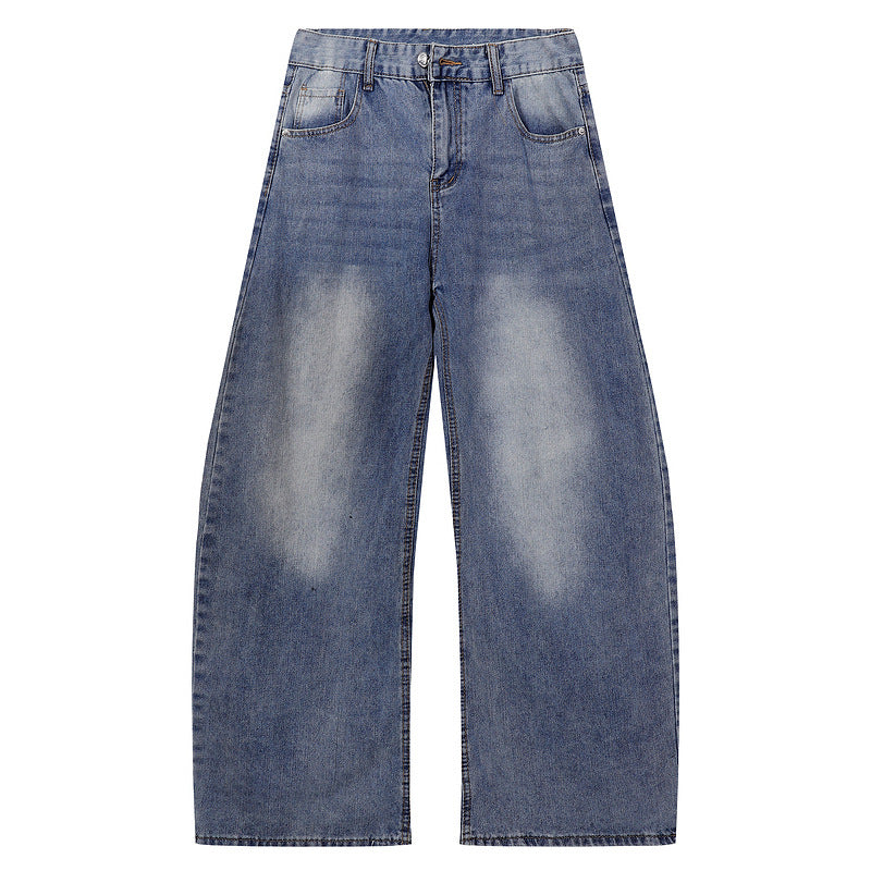Men's Distressed Loose Straight Leg Trousers - High Waist Wide Leg Denim Pants