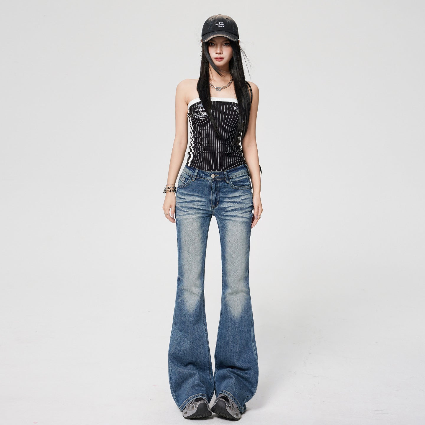 Retro Flared Jeans Women Low Waist Elastic Slim Fit Frayed Bell Bottoms