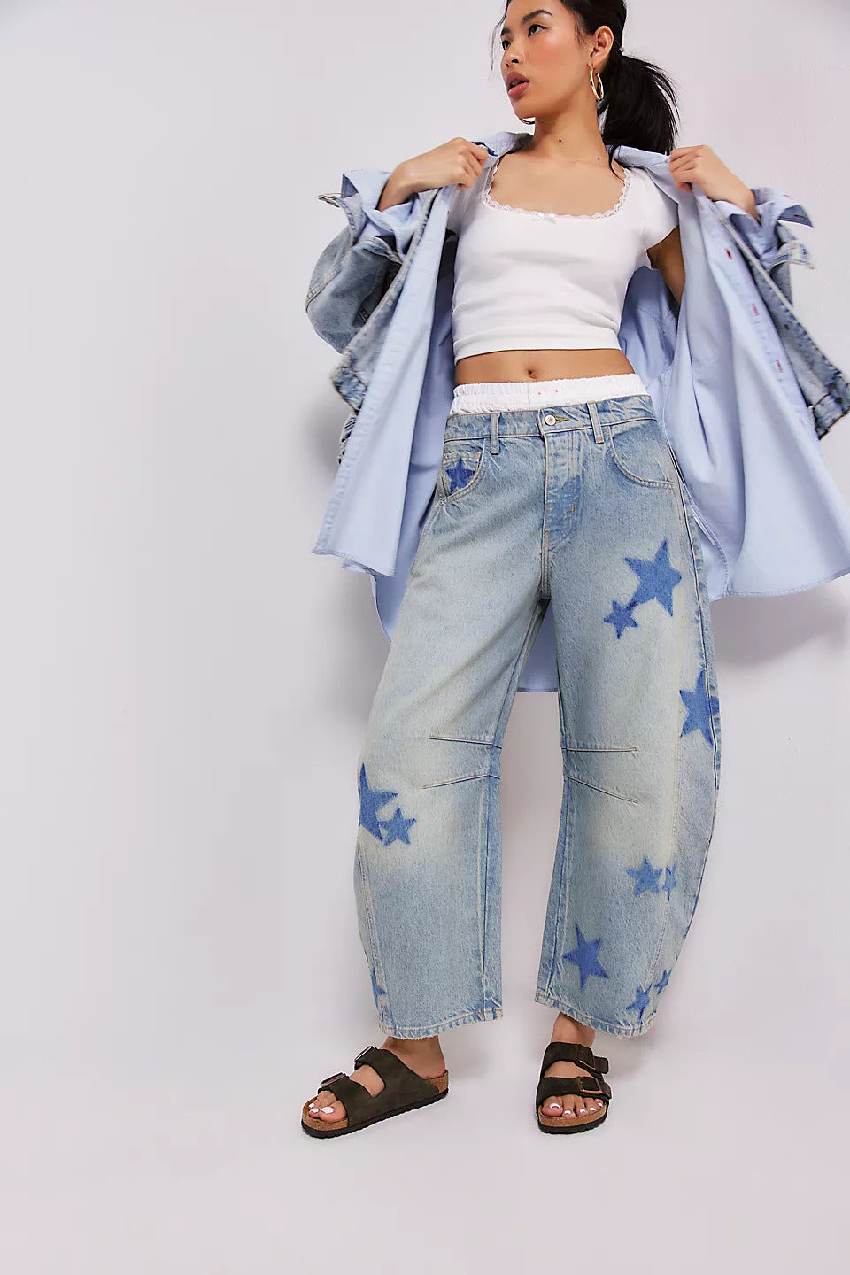 Contrast Star Wide Leg Jeans