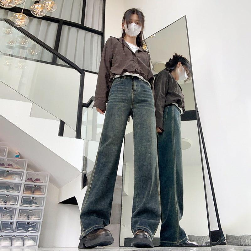 Women's Loose Comfortable Straight Wide-Leg Trousers Soft Denim Pants