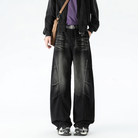 Men's Patchwork Straight Leg Work Pants – Premium Loose Fit Denim