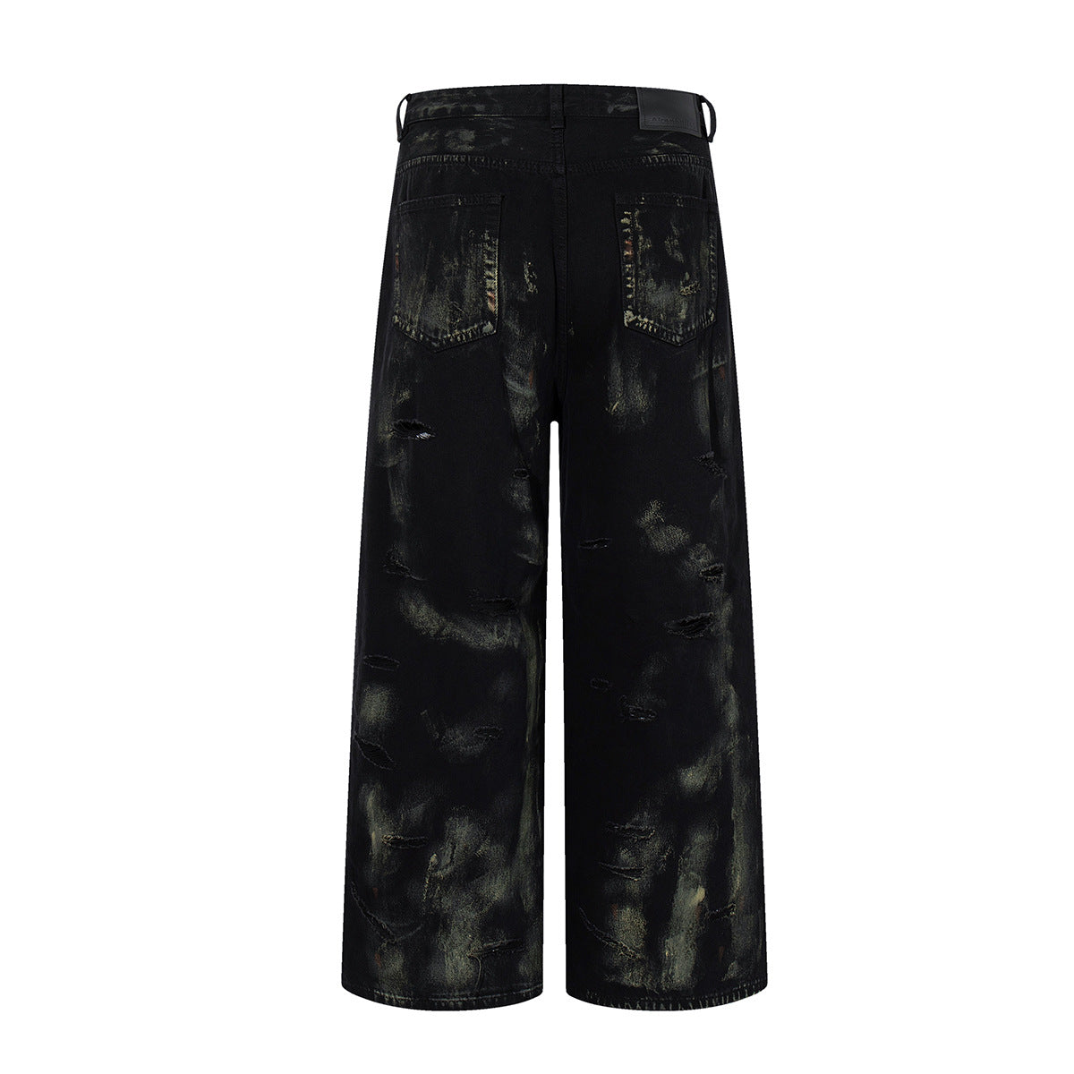Graffiti Washed Ripped Denim Loose Wide Leg Pants