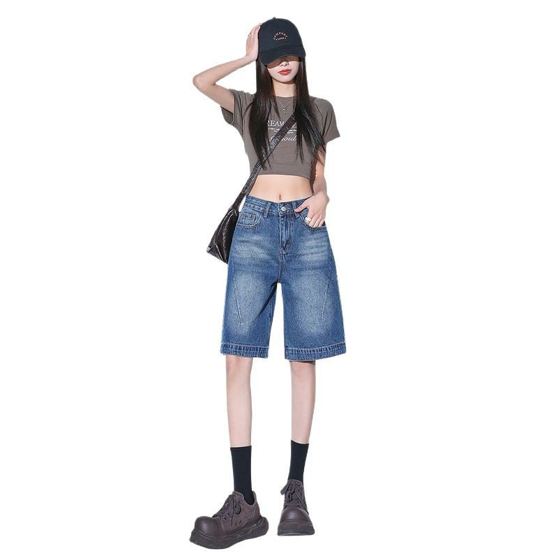 Vintage Spicy Girl Five-Point Pants for Women – Summer High-Waist Loose Design