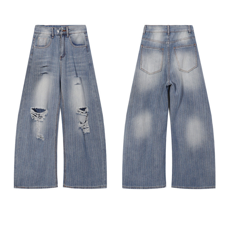 Unisex Wide Leg Denim Pants - Trendy Loose Scythe Design