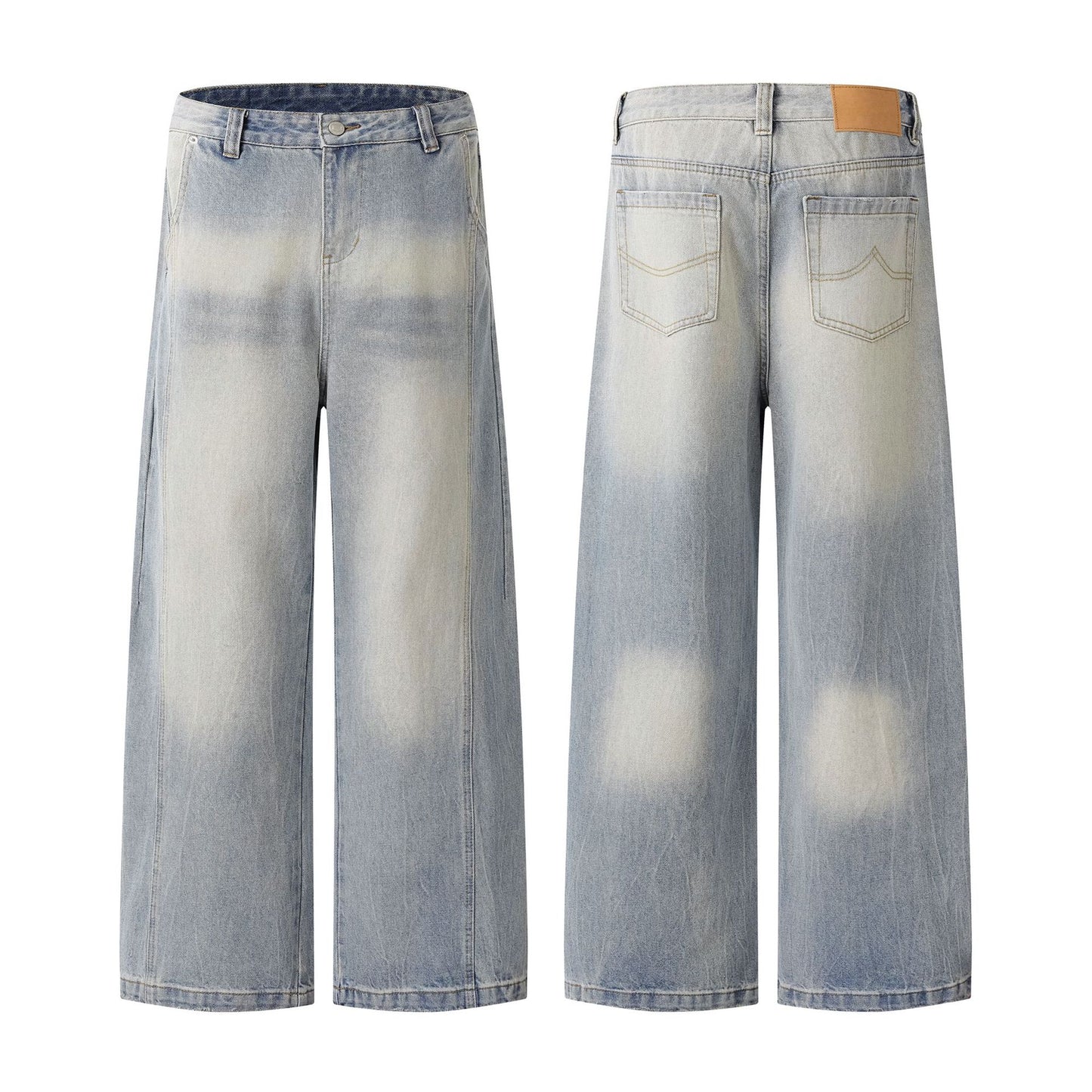 Retro Washed Faded Straight Jeans for Men and Women - Casual Wide-Leg Slimming Long Pants