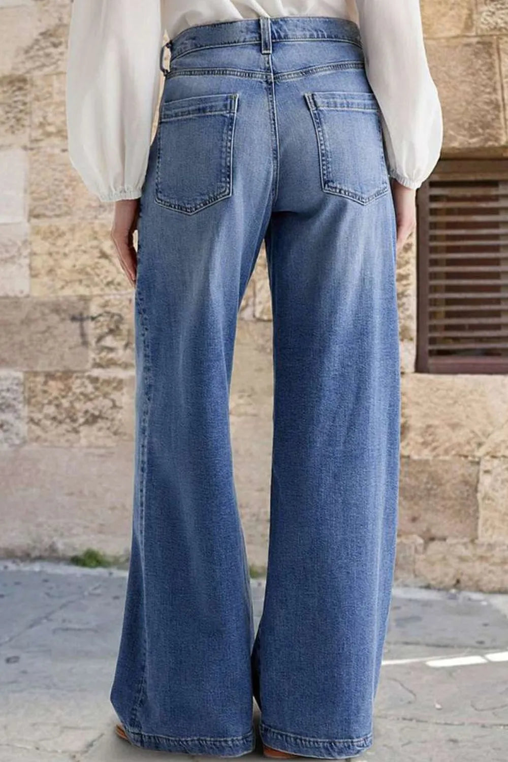 Pocketed Embroidered Straight Leg Jeans