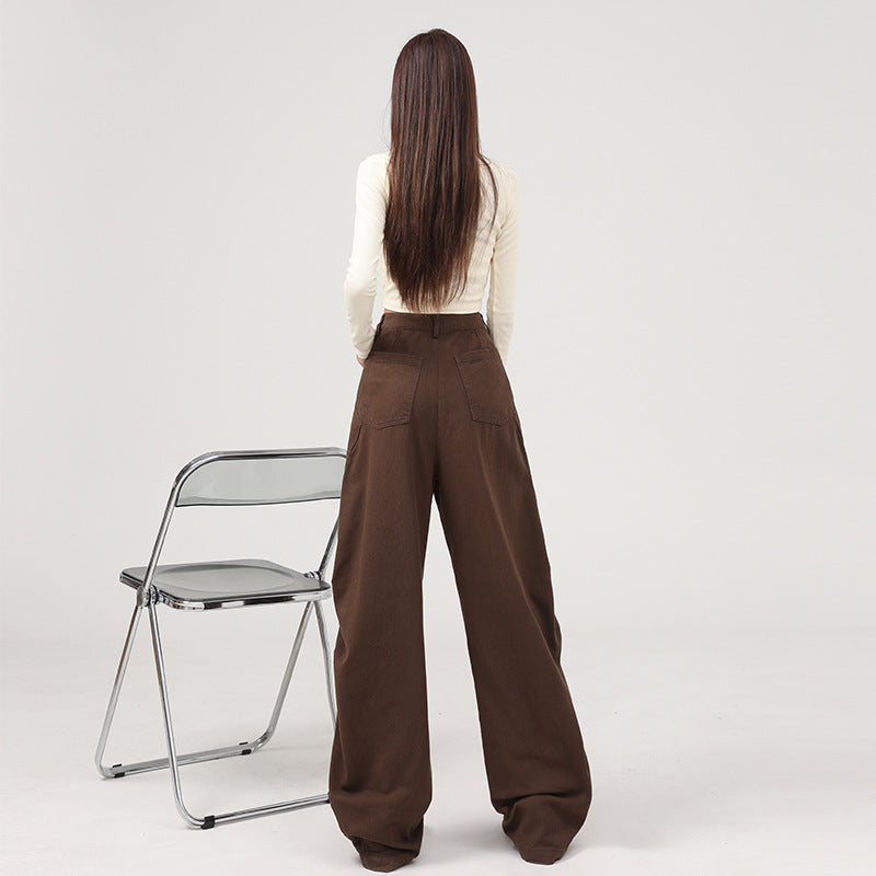 Women's Flared Denim Pants with Pleated Design for Fall Slimming Wide-Leg Trousers