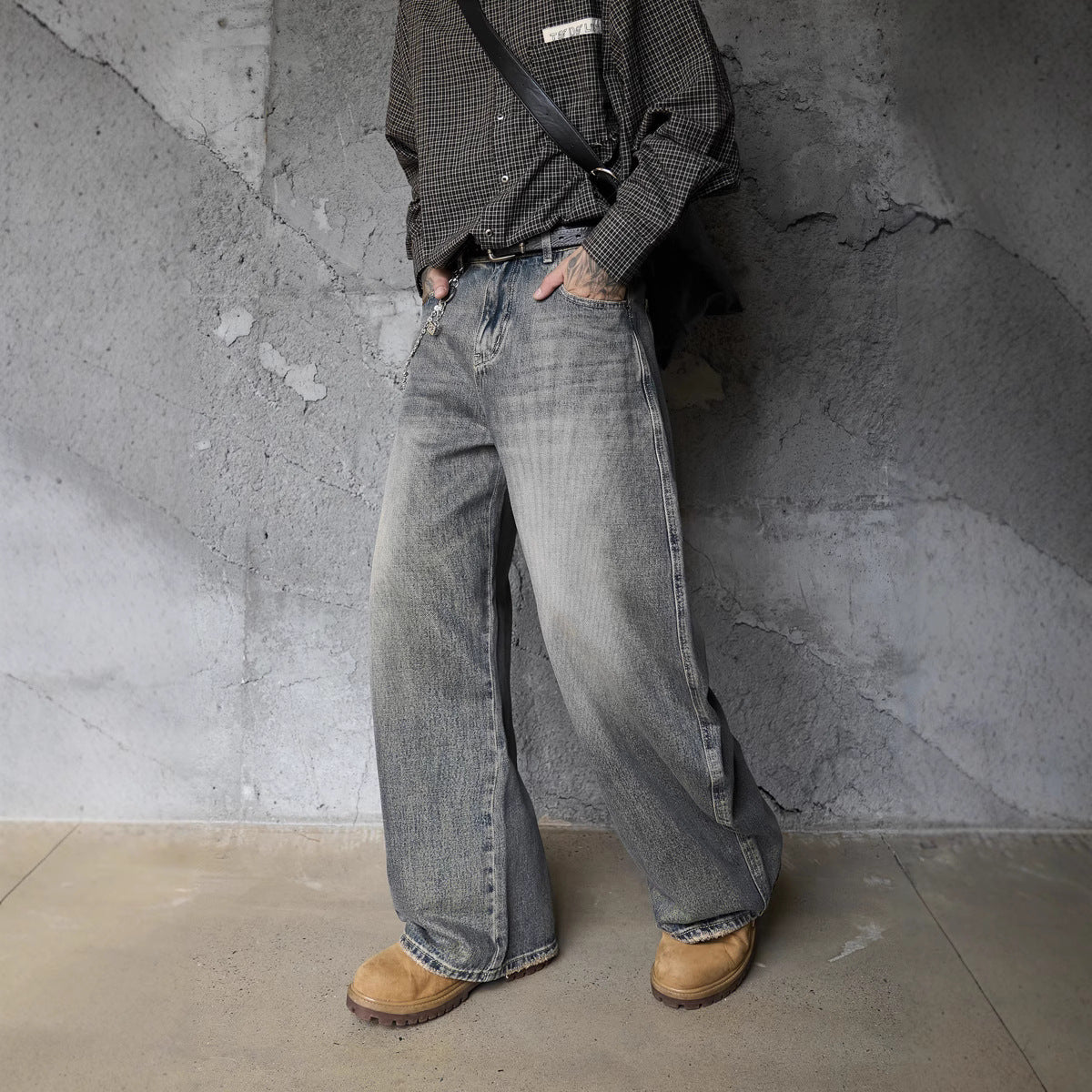 Washed Gradient Knife-Edge Denim Pants for Men - Streetwear Loose Straight Leg