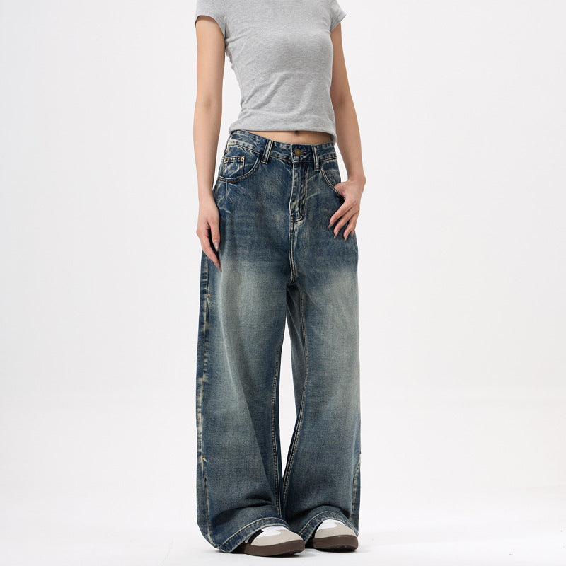 Unisex Wide Leg Washed Blue Jeans - Trendy Loose Fit Pants