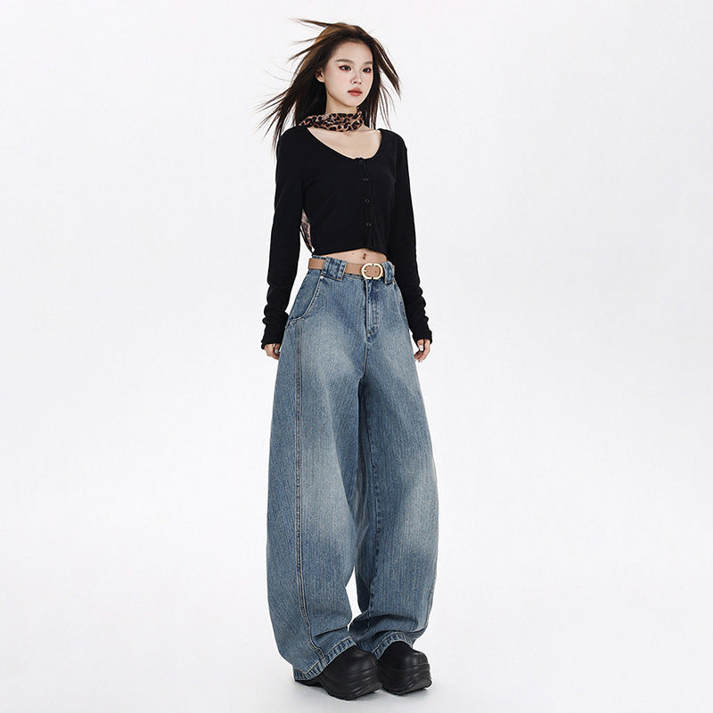 Silk Women's Loose Wide-Leg Jeans with Vintage Style