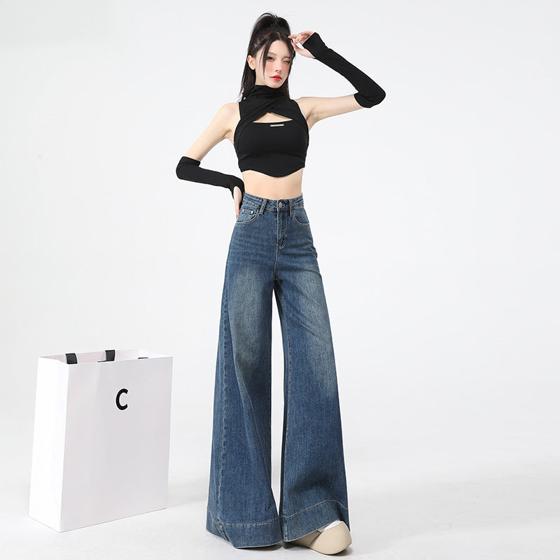 Wide-Leg Denim Pants for Women - High-Waisted Loose Straight Leg Trousers