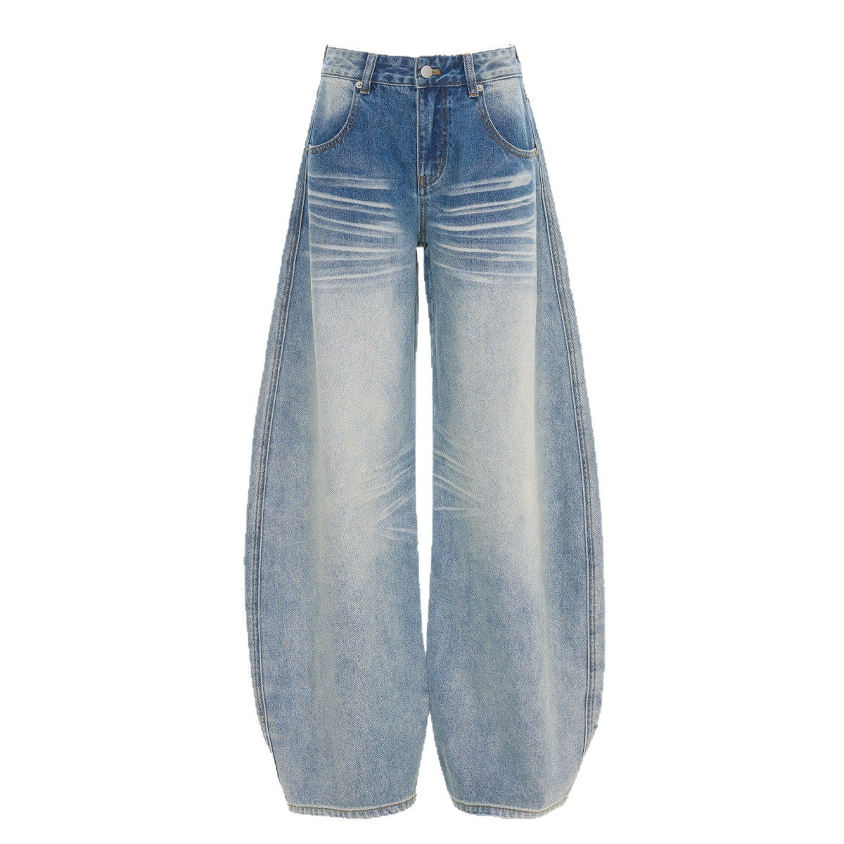 Washed Cat Whisker Design Low Waist Denim Pants for Women – Loose Slim Fit Wide Leg Trousers