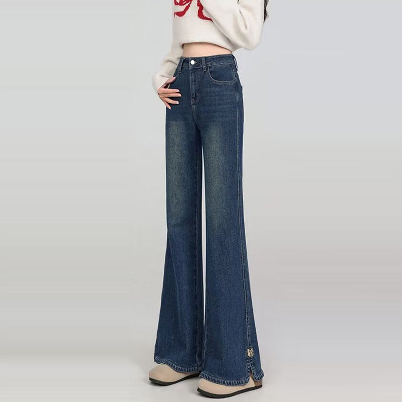 High Street Slit Flared Jeans for Women - High Waist Slim Korean Style Denim Pants
