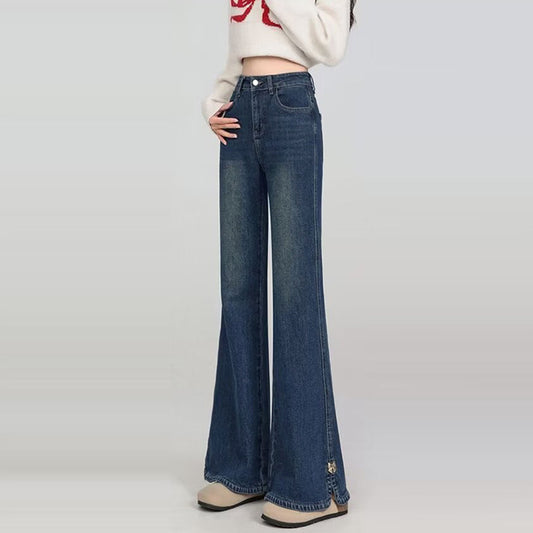 High Street Slit Flared Jeans for Women - High Waist Slim Korean Style Denim Pants