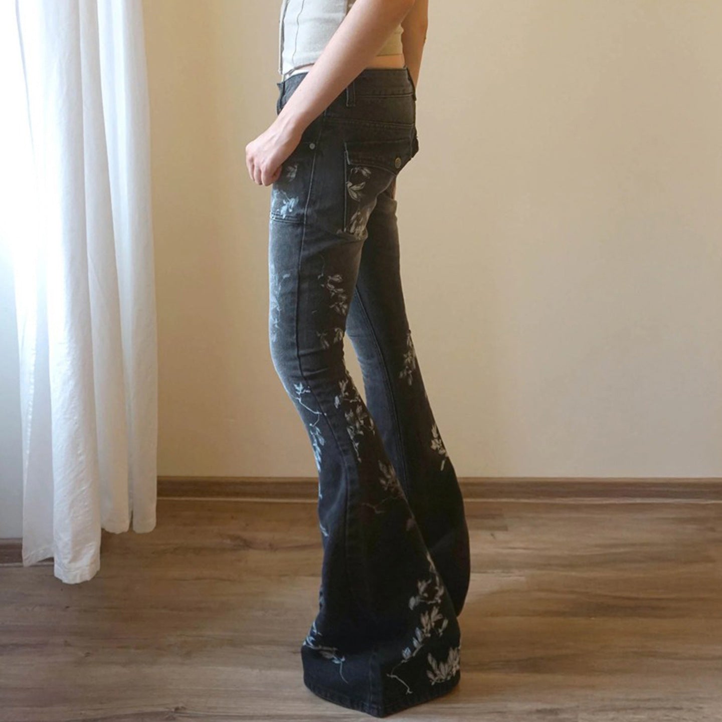 Vintage Printed Millennium Style Low Waist Slim Fit Jeans