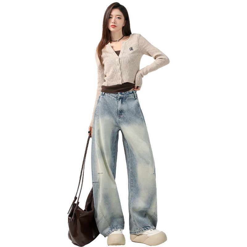 Women's Vibe Pleated Spliced Denim Pants - High Waist Loose Scythe Pants