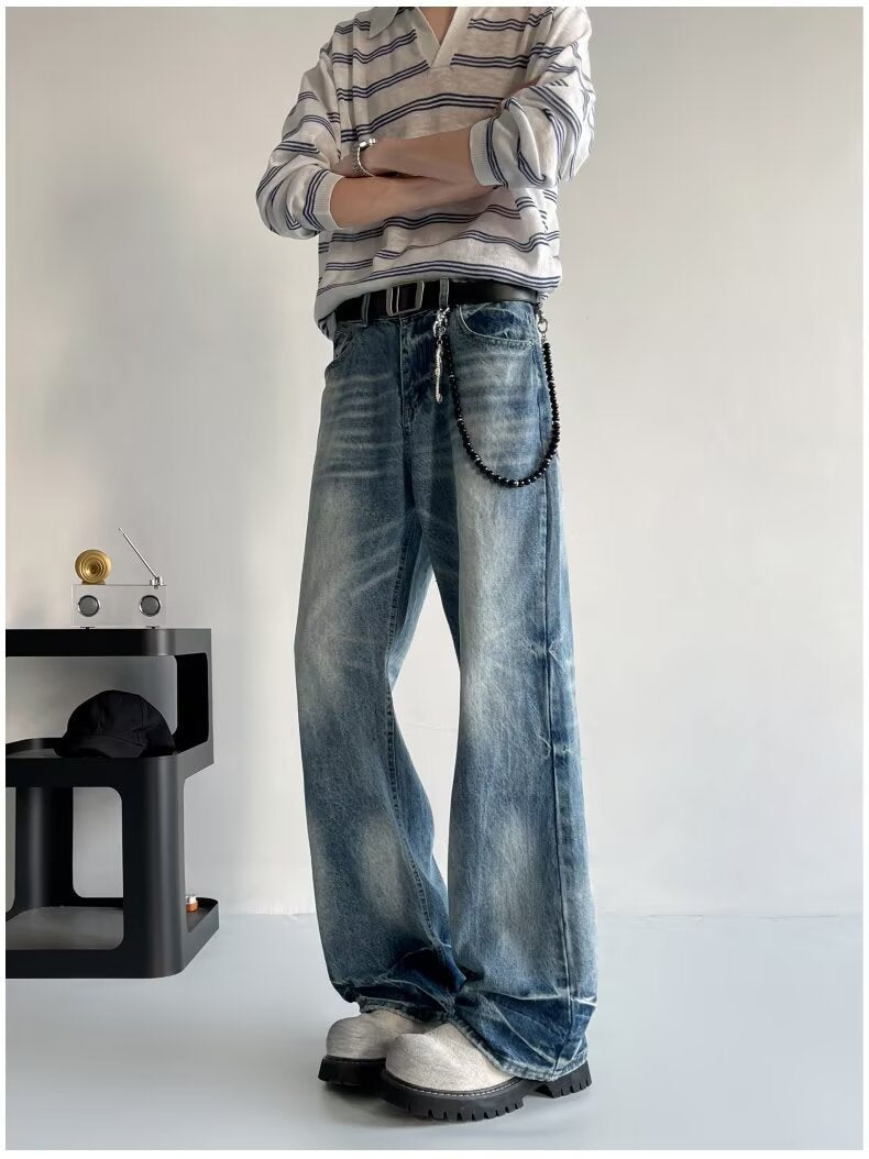 Washed Lightning Patterned Micro Flared Jeans