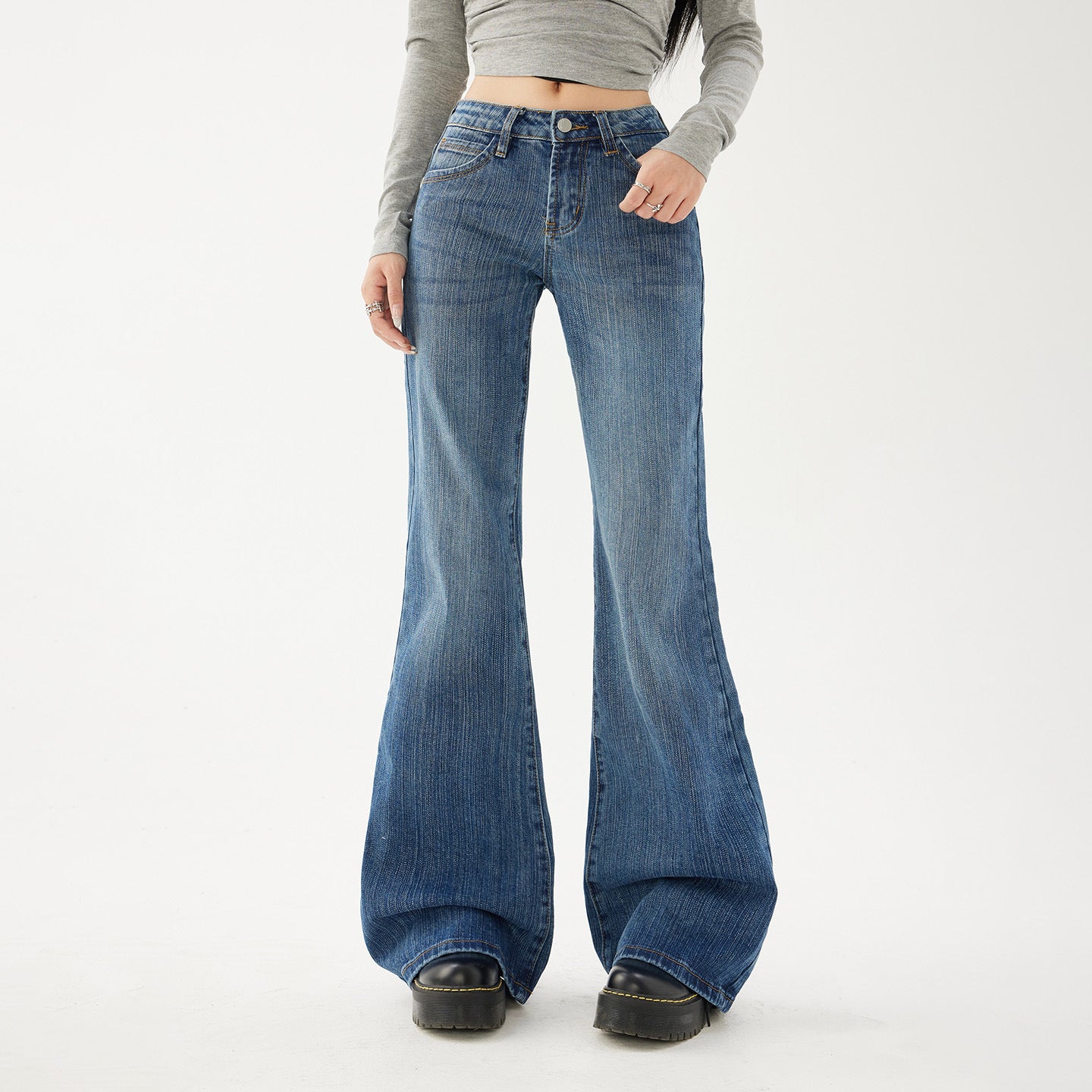 Style Skinny Flare Jeans for Women - Low Waist Elastic Slimming Trumpet Pants
