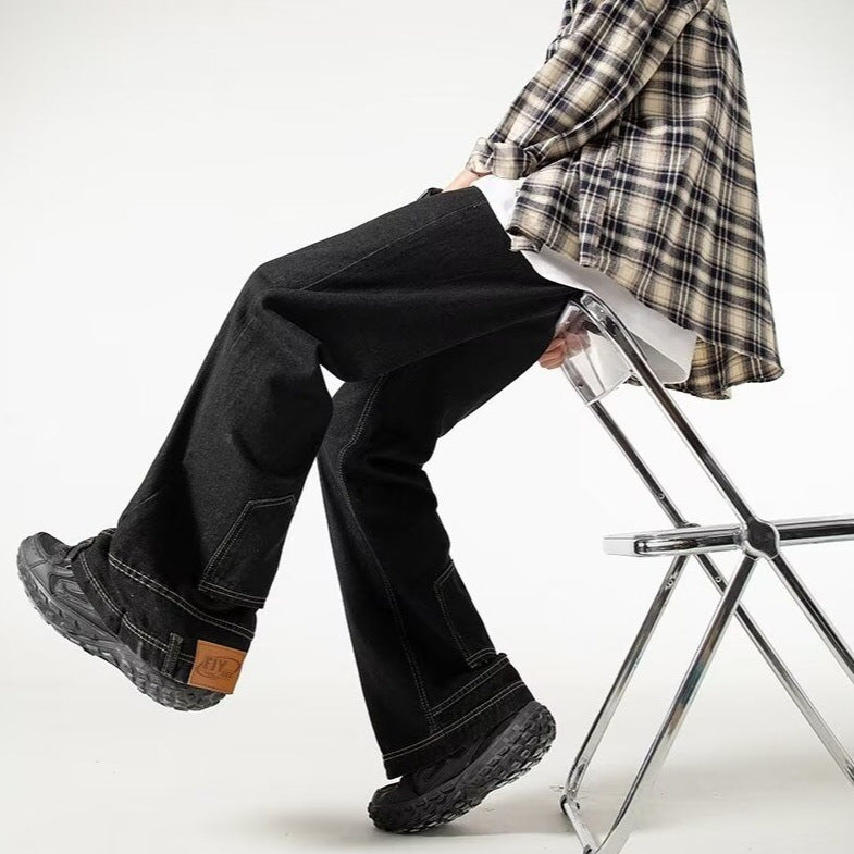 Vintage Washed Trendy Loose Straight Leg Pants – Casual Denim for Men