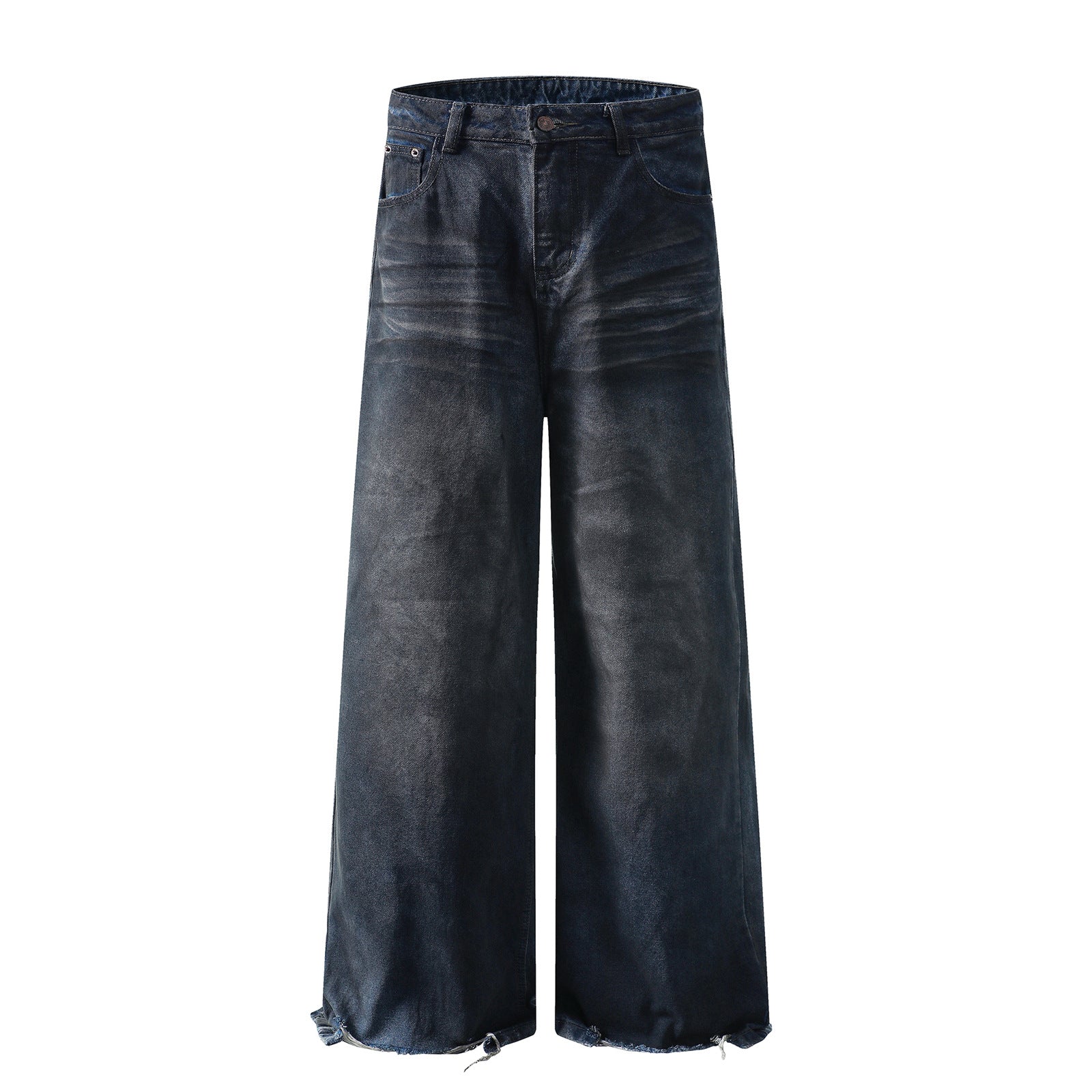 Washed Denim Pants - Straight Wide Leg Trousers