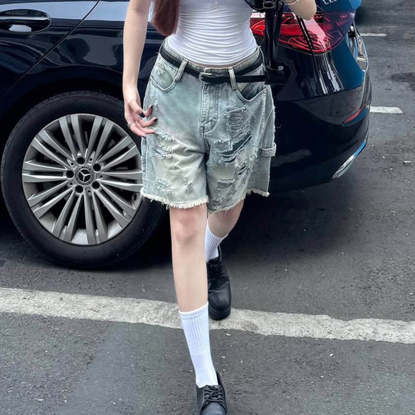 High Street Hot Girl Five Quarter Denim Shorts