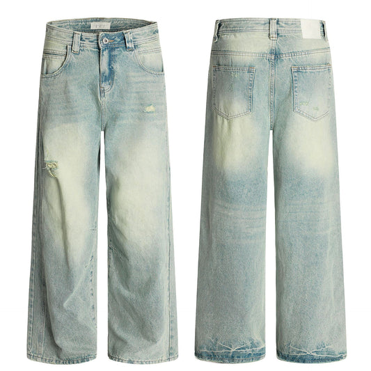 Water-Washed Knife-Cut Holes Slimming 3D Loose Casual Long Pants