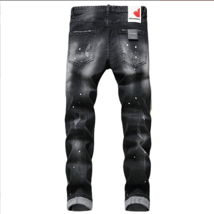 Personalized Black and Gray Torn Zipper Jeans for Men