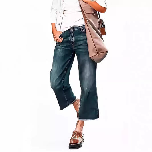 Women's Wide Leg Cropped Pants - Loose Fit Cat Whiskers Horse Chestnut Jeans