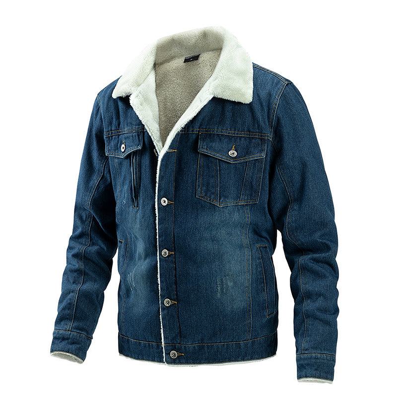 Premium Men's Denim Jacket with Velvet Lining for Autumn and Winter