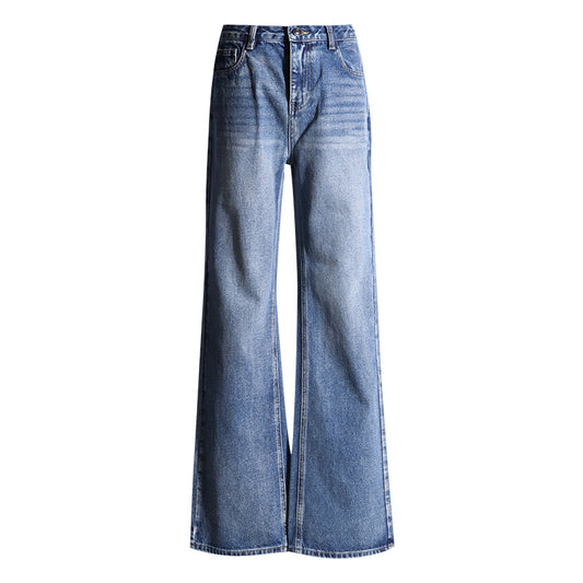 Straight Jeans for Women - Loose Slimming Washed Wide Leg Floor-Length Pants