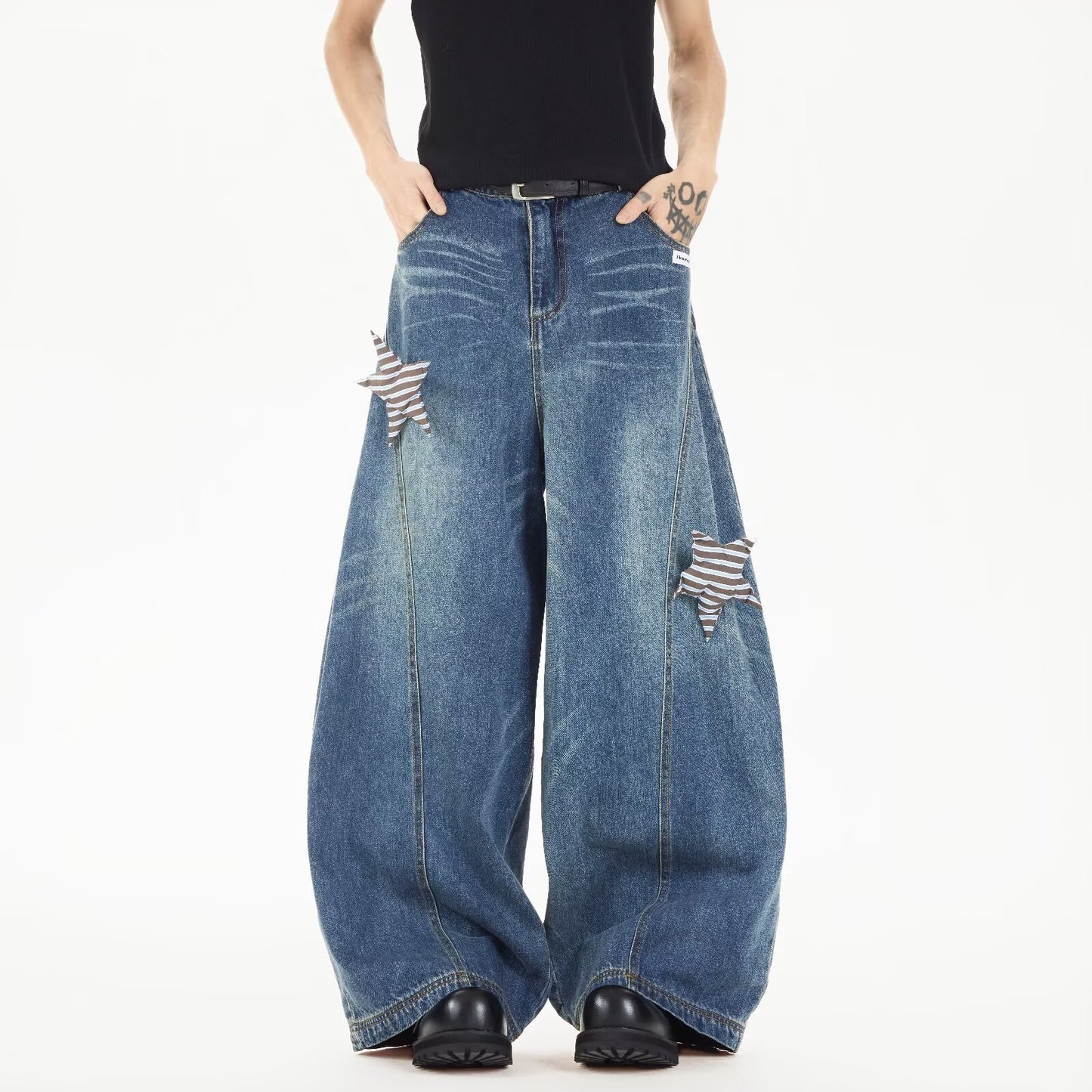 Star Bending Knife Denim Casual Loose Wide Leg Pants