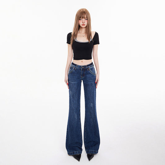 Women's Design Sense Spicy Girl Low Waist Slimming Flared Jeans