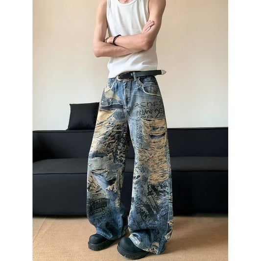 Premium Digital Direct Printing Denim Loose Pants for Men