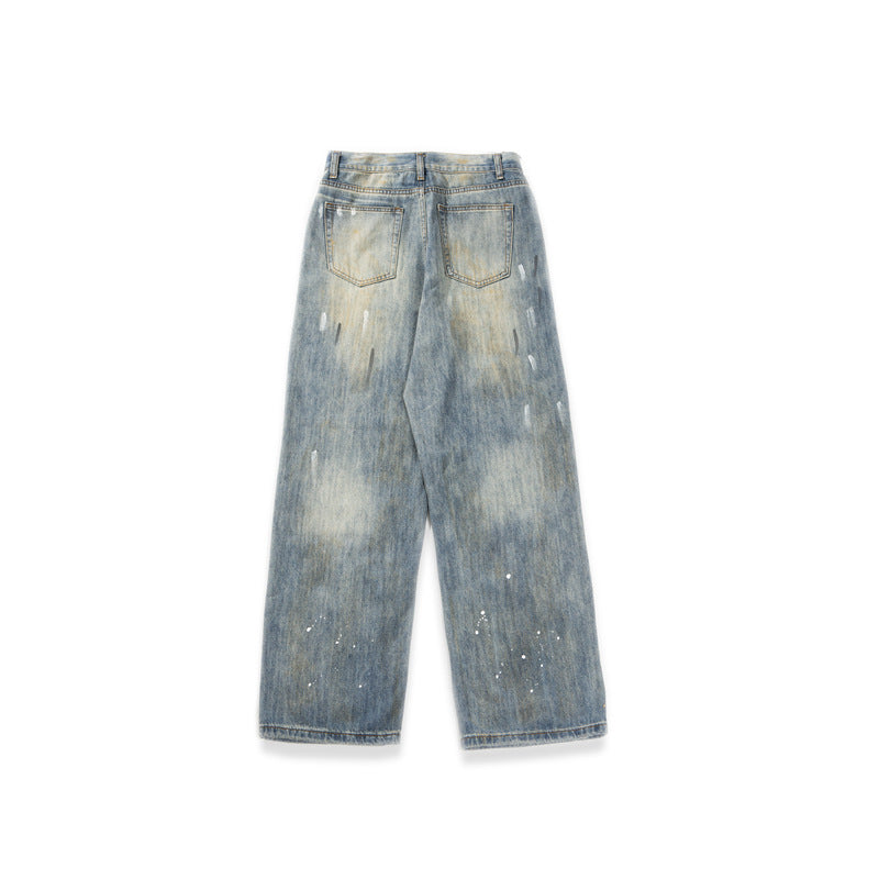 Men's Washed and Worn Casual Straight Leg Jeans