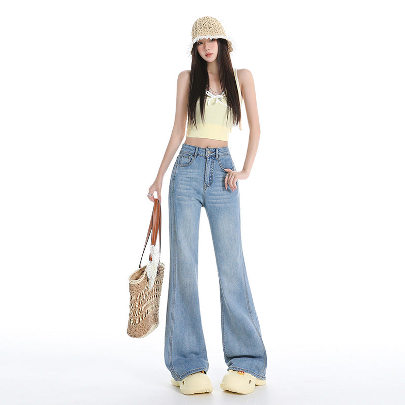 Lyocell Denim Flare Pants for Women - High Waist, Loose Fit, Elastic Flare Trousers