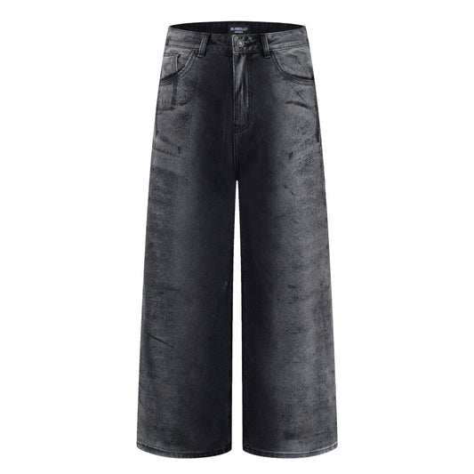 Street Washed Denim Tie Dye Loose Wide Leg Pants