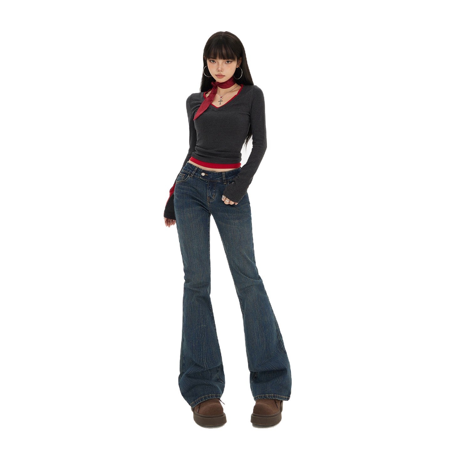 Retro Spicy Girl Flared Jeans - Women’s Low Waist Slim Fit Elastic Trousers