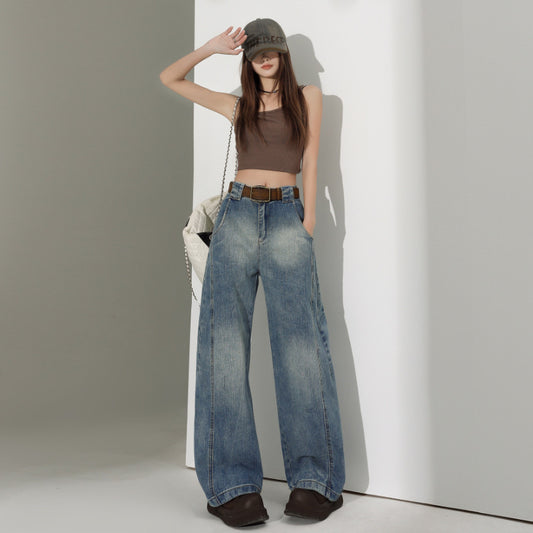 Retro Wide-Leg Jeans for Women - Loose Slimming Versatile Floor-Length Slit Pants