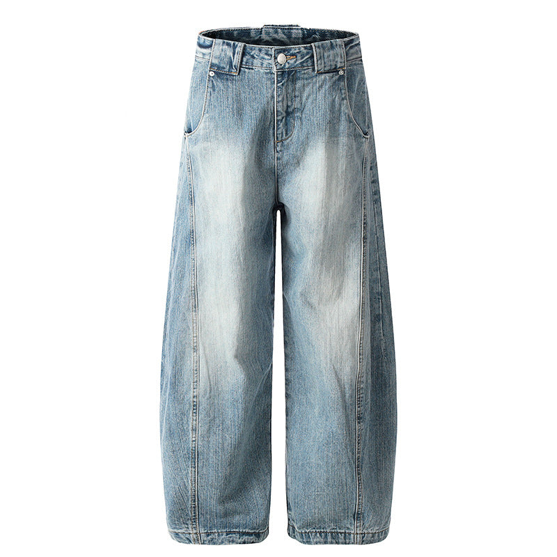 Washed Bamboo Striped Curved Knife Jeans - Premium Japanese Denim