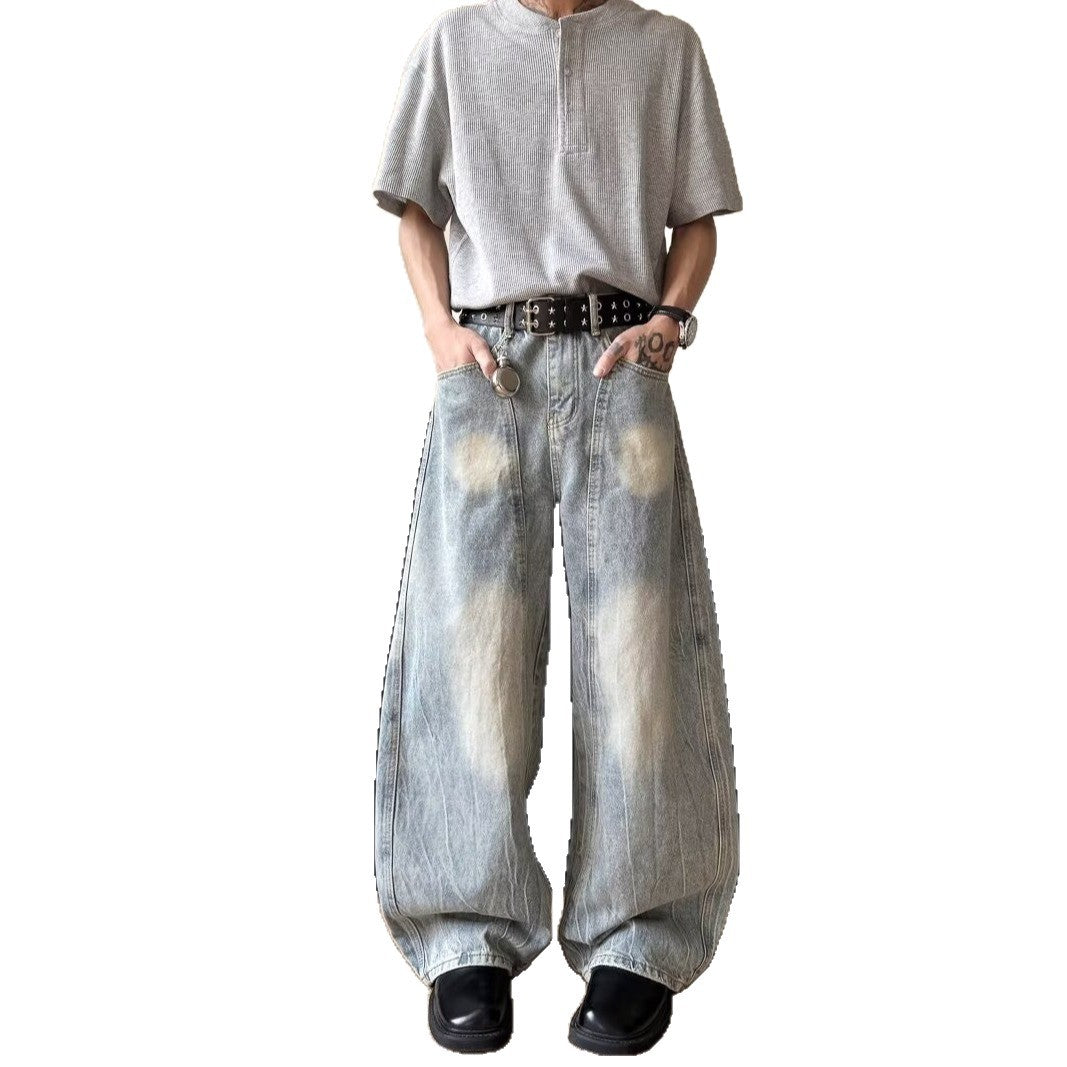 Loose Wide Leg Denim Pants – Curved Knife Design