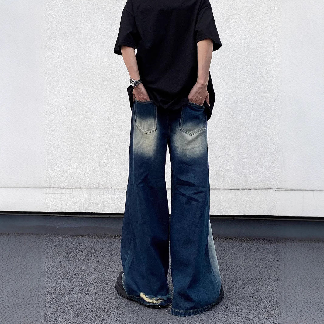 Ripped Blue Denim Loose Straight Casual Pants