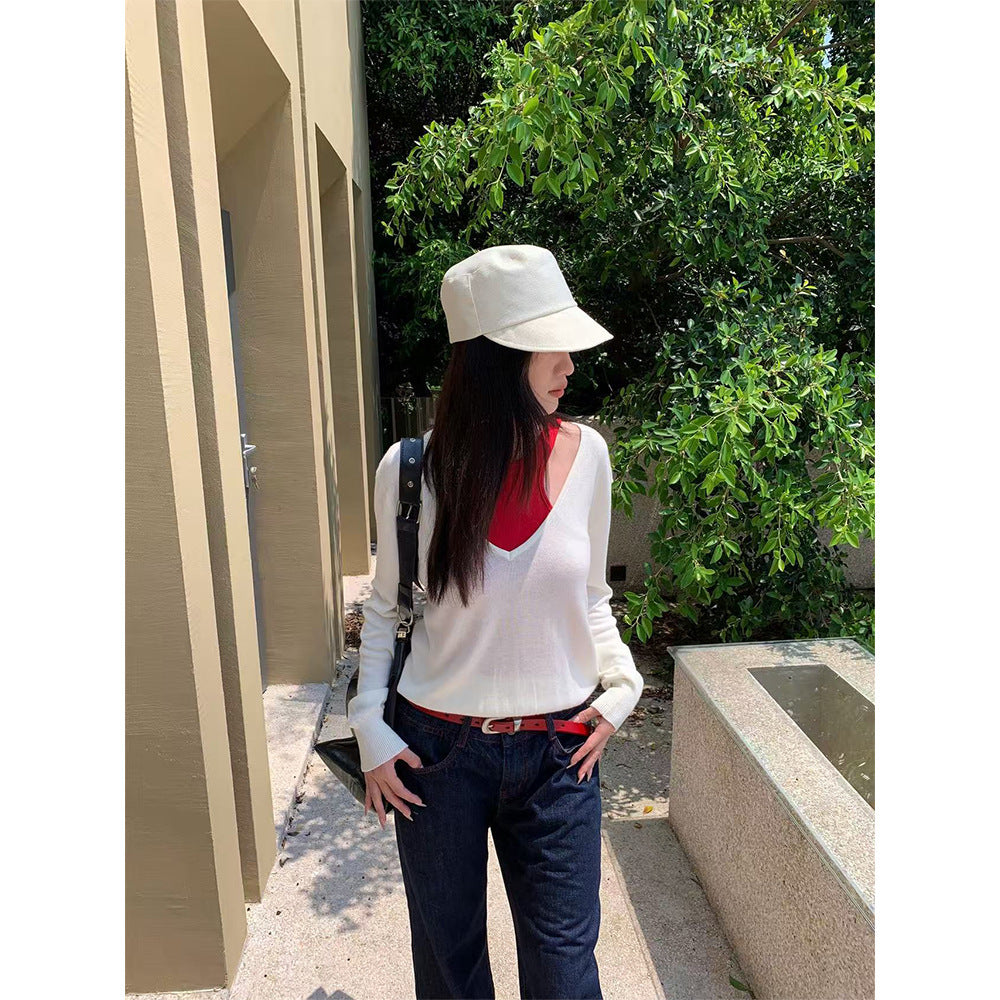 Retro Topstitching Denim Pants - Women's Straight Leg Jeans