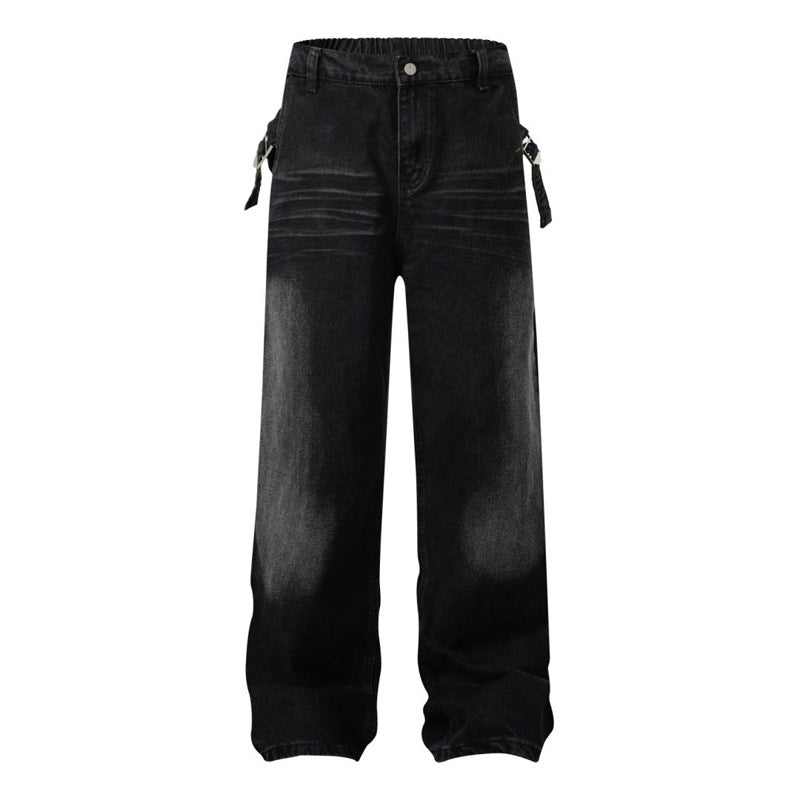 Paris Style Vintage Washed Black Grey Baggy Jeans