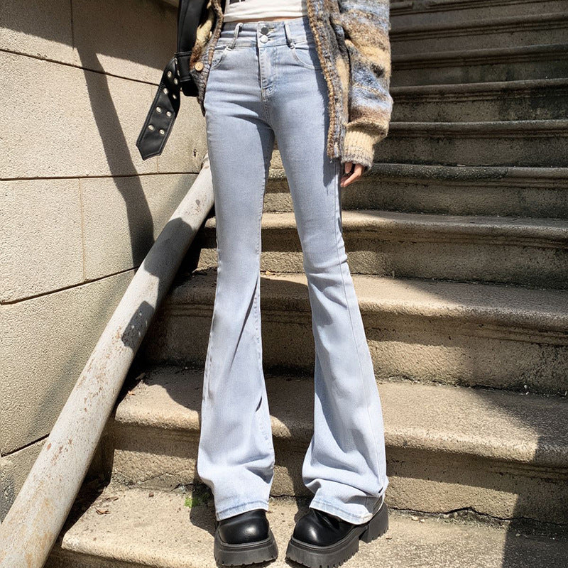Women's Flared Jeans Double Button Elastic Fitted Versatile Flare Pants