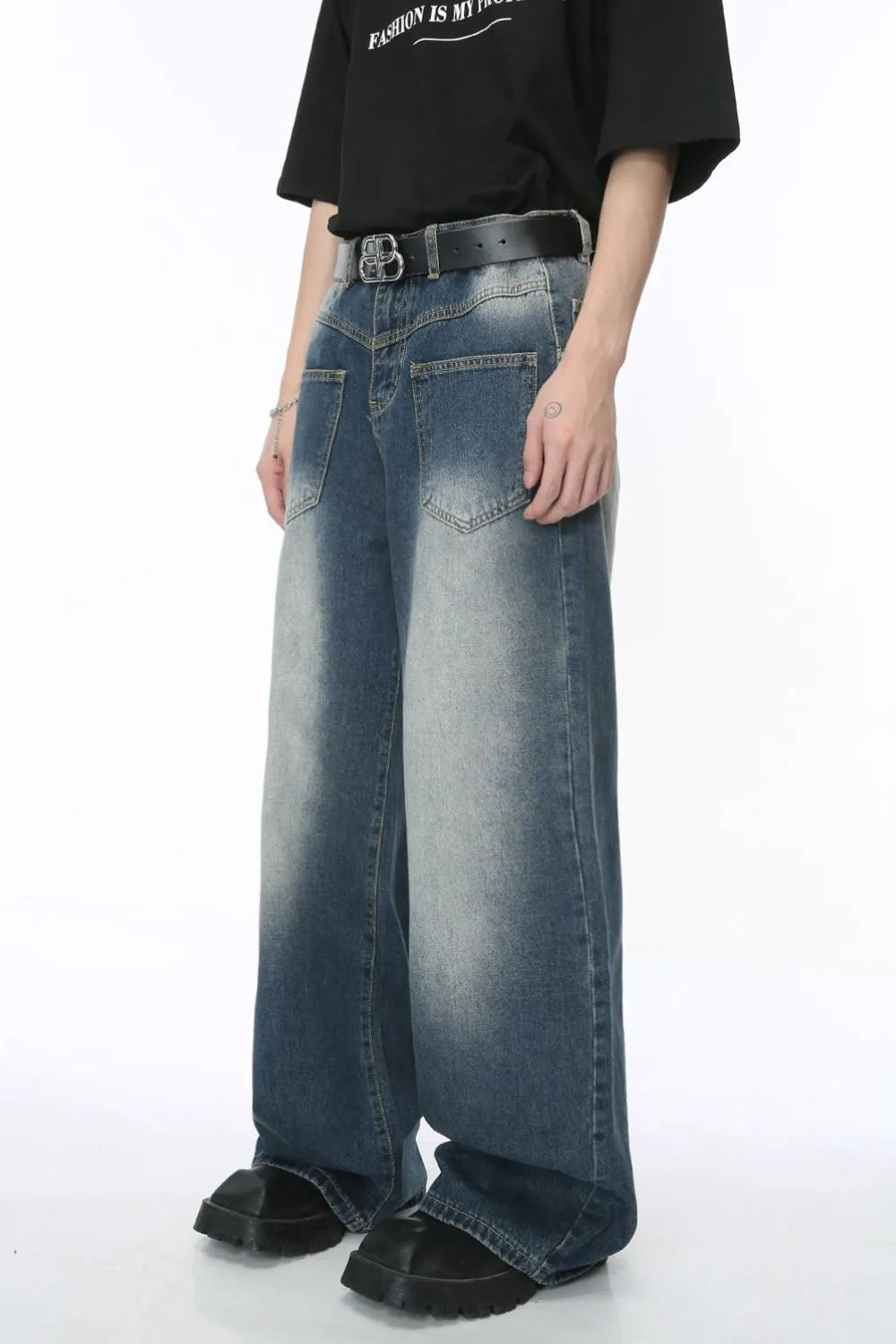 Premium Wide Leg Jeans with Pockets - Japanese Denim