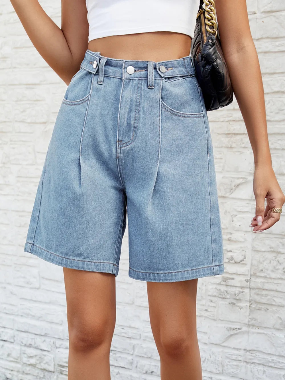 Premium High Waist Denim Shorts with Pockets