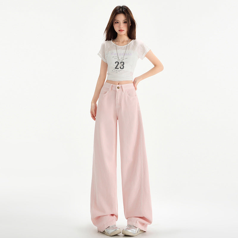 Vintage High-Waisted Wide-Leg Jeans for Women - Loose and Slimming Full-Length Straight Pants