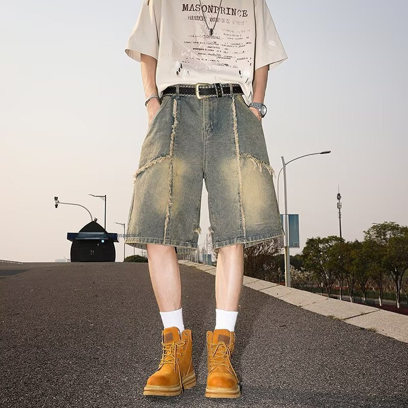 Handcrafted Fringed Edge Denim Shorts
