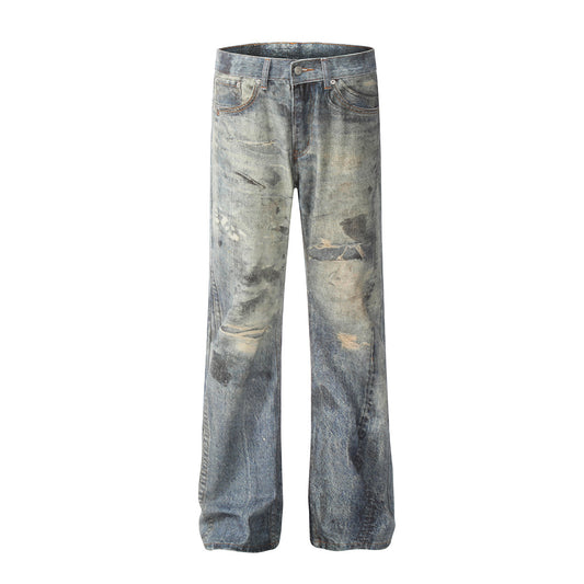 Distressed Denim Pants - Straight Fit Long Trousers