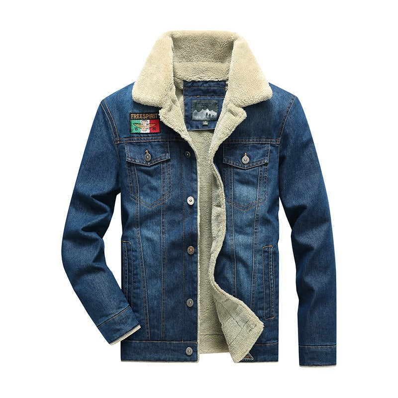 Men's Casual Loose Plush Denim Jacket - Thickened Cotton Shirt